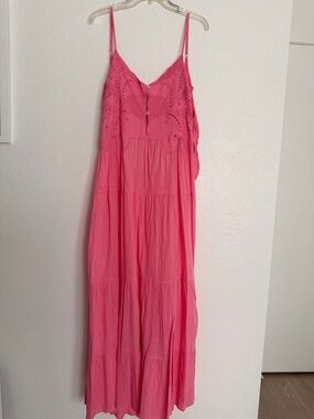 Pink Eyelet Tiered Maxi Dress - Women